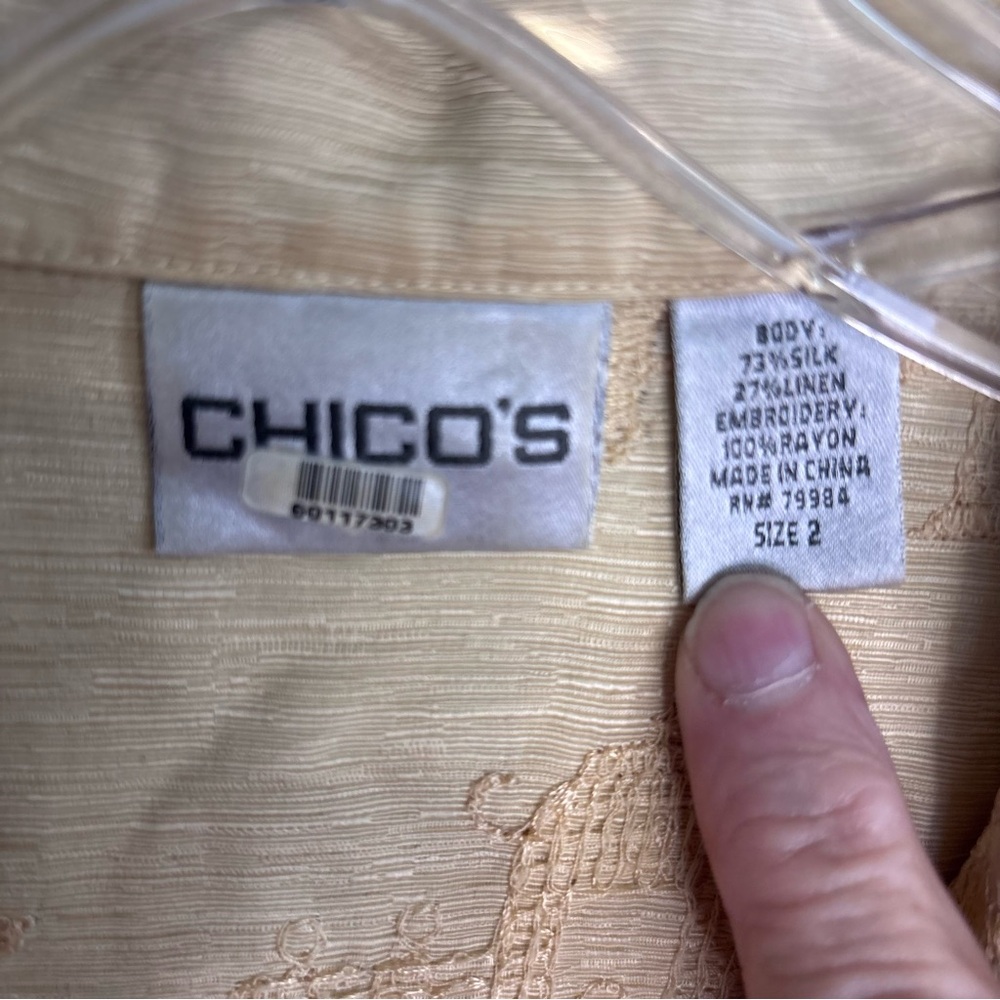Chico's Light Tan Textured Silk Linen Blend Women’s Shirt - Picture 5 of 10